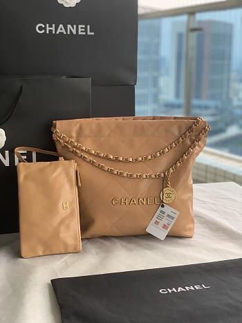 Chanel 22 Small Handbag Beige Calfskin AS3260 Size 35x37x7 cm