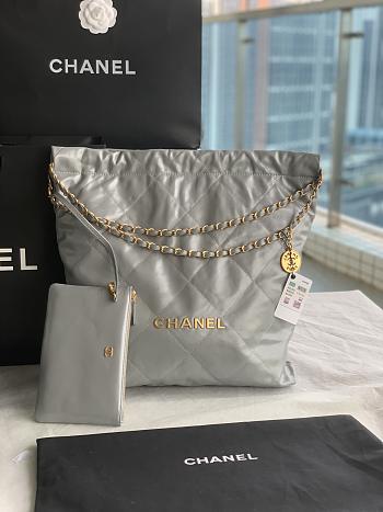 Chanel 22 Large Handbag Grey Calfskin AS3262 Size 48x45x10 cm