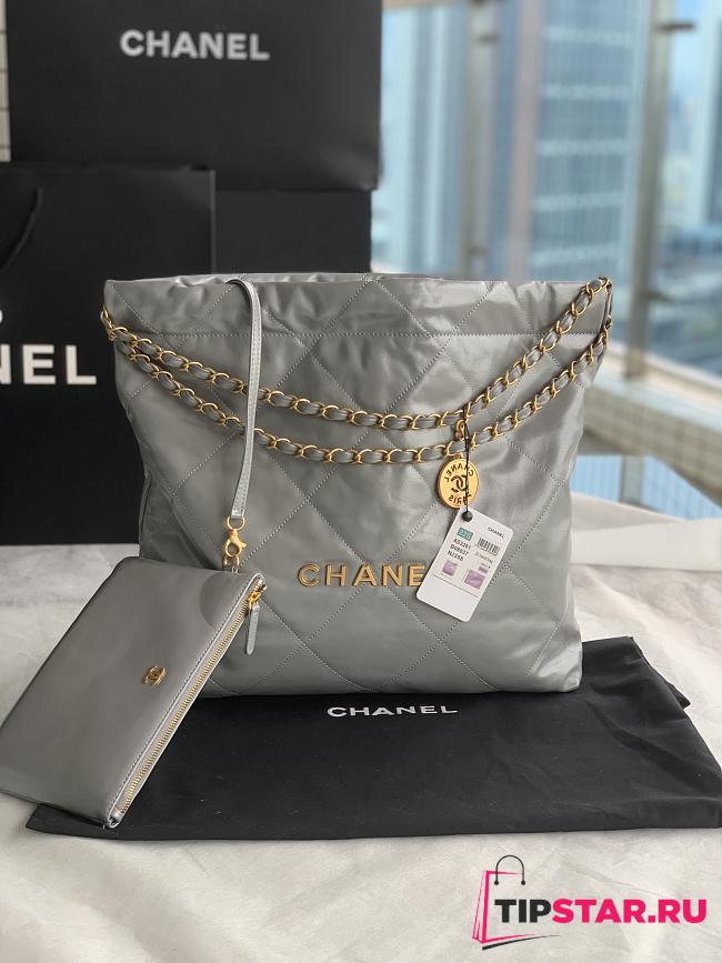 Chanel 22 Medium Handbag Grey Calfskin AS3261 Size 39x42x8 cm - 1