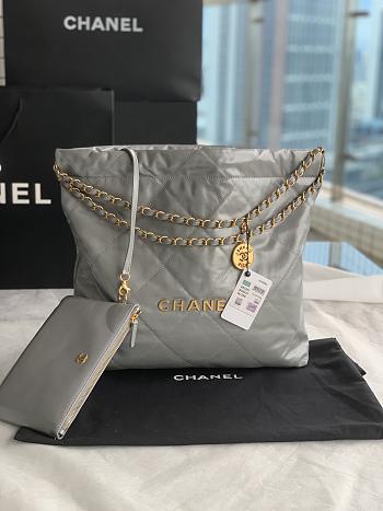 Chanel 22 Medium Handbag Grey Calfskin AS3261 Size 39x42x8 cm