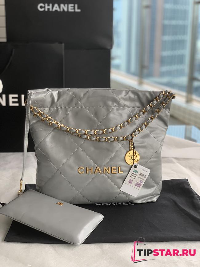 Chanel 22 Small Handbag Grey Calfskin AS3260 Size 35x37x7 cm - 1