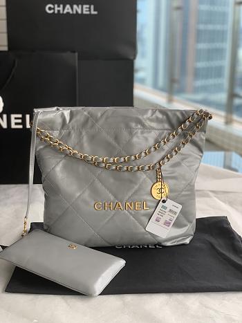 Chanel 22 Small Handbag Grey Calfskin AS3260 Size 35x37x7 cm