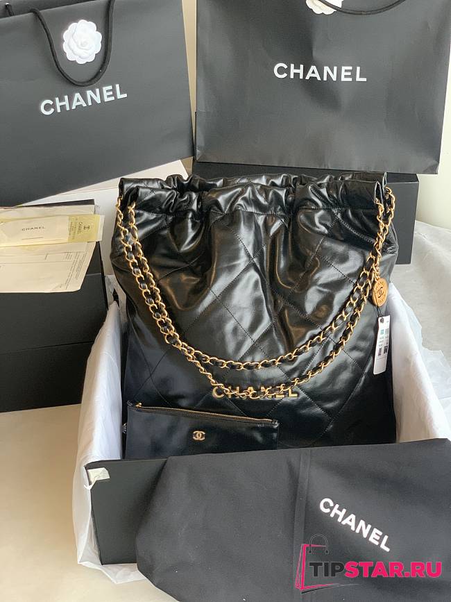 Chanel 22 Large Handbag Black Calfskin AS3262 Size 48x45x10 cm - 1