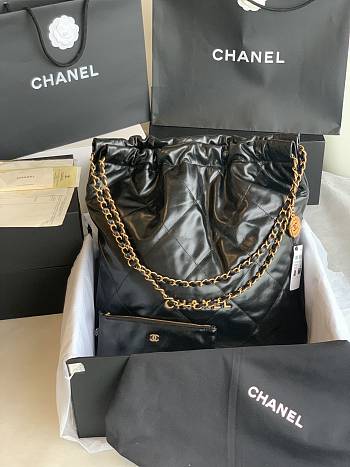 Chanel 22 Large Handbag Black Calfskin AS3262 Size 48x45x10 cm