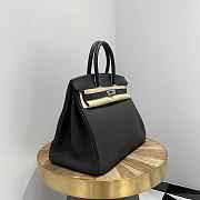 Hermes Birkin Black Leather Silver Hardware Size 25x20x13cm - 5