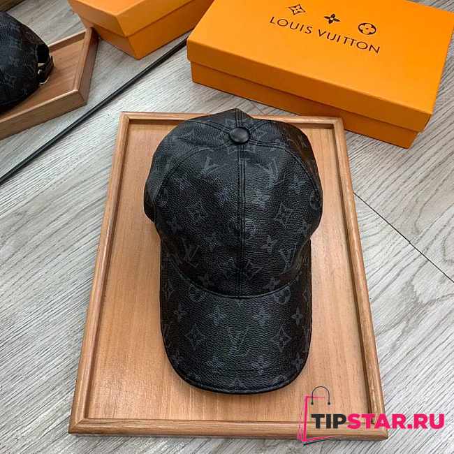 Louis Vuitton Leather Monogram Pattern Hat Black - 1