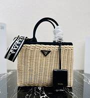Prada Wicker And Canvas Tote Bag Tan/Black 1BG835 Size 26x18x11.5 cm - 1