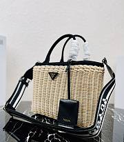 Prada Wicker And Canvas Tote Bag Tan/Black 1BG835 Size 26x18x11.5 cm - 5