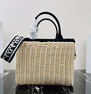 Prada Wicker And Canvas Tote Bag Tan/Black 1BG835 Size 26x18x11.5 cm - 2