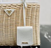 Prada Wicker And Canvas Tote Bag Tan/White 1BG835 Size 26x18x11.5 cm - 6