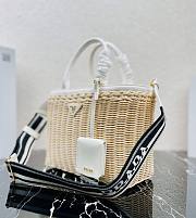 Prada Wicker And Canvas Tote Bag Tan/White 1BG835 Size 26x18x11.5 cm - 3