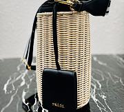 Prada Wicker And Canvas Bucket Bag Tan/Black 1BE062 Size 18x19x11 cm - 6