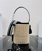 Prada Wicker And Canvas Bucket Bag Tan/Black 1BE062 Size 18x19x11 cm - 3