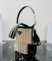 Prada Wicker And Canvas Bucket Bag Tan/Black 1BE062 Size 18x19x11 cm - 2
