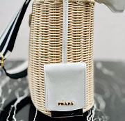 Prada Wicker And Canvas Bucket Bag Tan/White 1BE062 Size 18x19x11 cm - 6