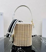 Prada Wicker And Canvas Bucket Bag Tan/White 1BE062 Size 18x19x11 cm - 4