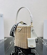 Prada Wicker And Canvas Bucket Bag Tan/White 1BE062 Size 18x19x11 cm - 2