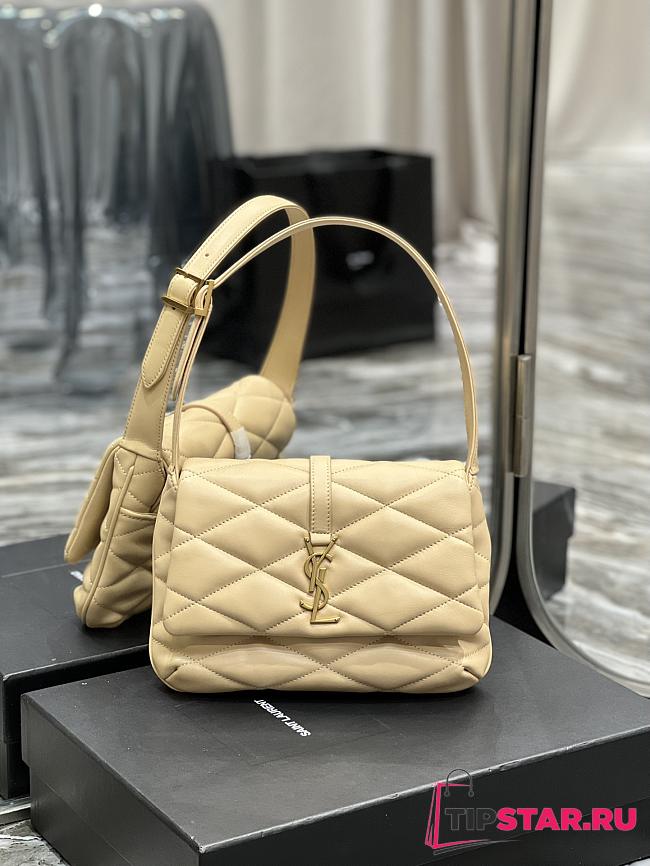 YSL Le 57 Hobo Bag In Quilted Lambskin Cream 698567 Size 24×18×5.5cm - 1