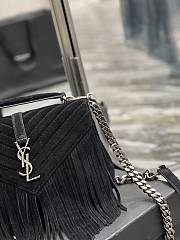 YSL College Medium Chain Bag Light Suede With Fringes Black Size 24 cm - 2
