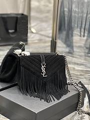 YSL College Medium Chain Bag Light Suede With Fringes Black Size 24 cm - 4