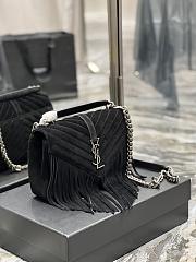 YSL College Medium Chain Bag Light Suede With Fringes Black Size 24 cm - 3
