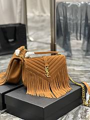 YSL College Medium Chain Bag Light Suede With Fringes Beige Size 24 cm - 4
