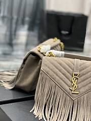 YSL College Medium Chain Bag Light Suede With Fringes Grey Size 24 cm - 4
