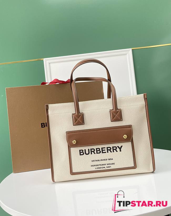 Burberry Two-tone Small Freya Tote Natural/Tan Size 33cm - 1