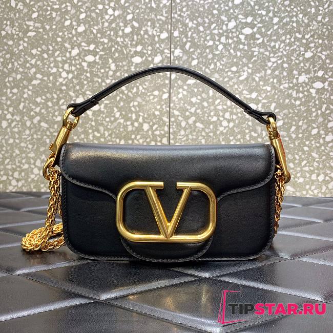 Valentino Locò Small Shoulder Bag In Black Calfskin 20x11x5 cm - 1