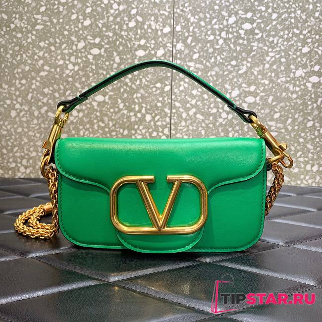 Valentino Locò Small Shoulder Bag In Green Calfskin 20x11x5 cm - 1