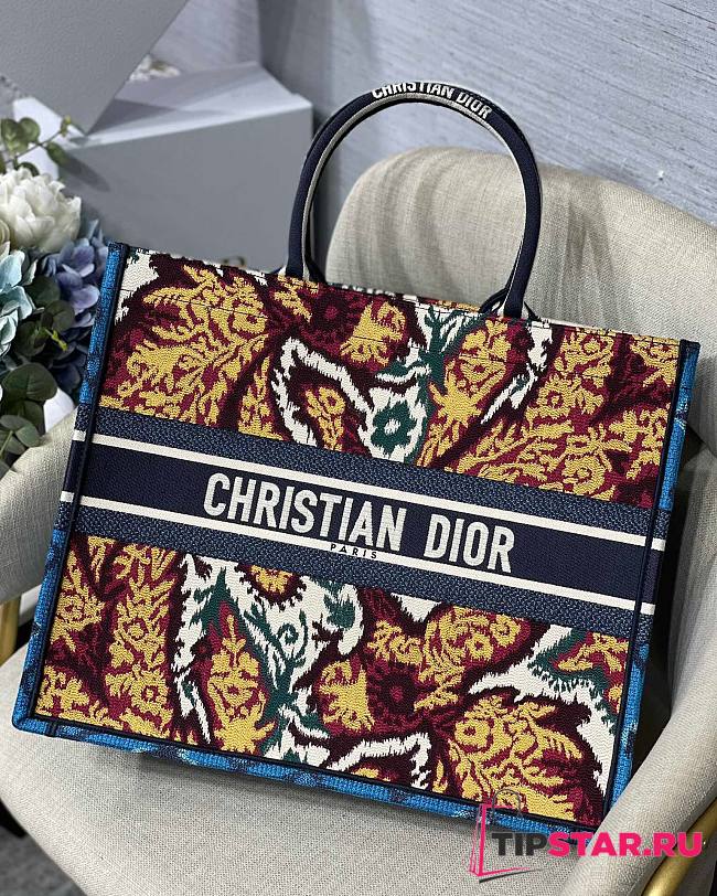 Dior Large Book Tote Paisley Blue Embroidery M1286 Size 41.5 cm - 1