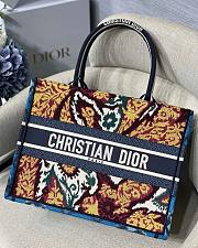 Dior Small Book Tote Paisley Blue Embroidery M1296 Size 36.5 Cm - 1