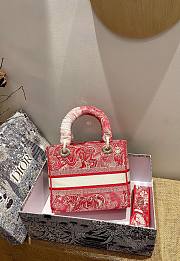 Dior Lady Red Toile De Jouy Embroidery Size 24 x 20 x 11 cm - 4