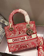 Dior Lady Red Toile De Jouy Embroidery Size 24 x 20 x 11 cm - 2