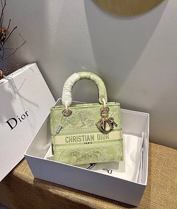 Dior Lady Green Toile De Jouy Embroidery Size 24 x 20 x 11 cm