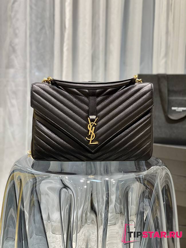 YSL Large Monogram College Gold-tone Metal Black Leather 392738 32x21x8 cm - 1