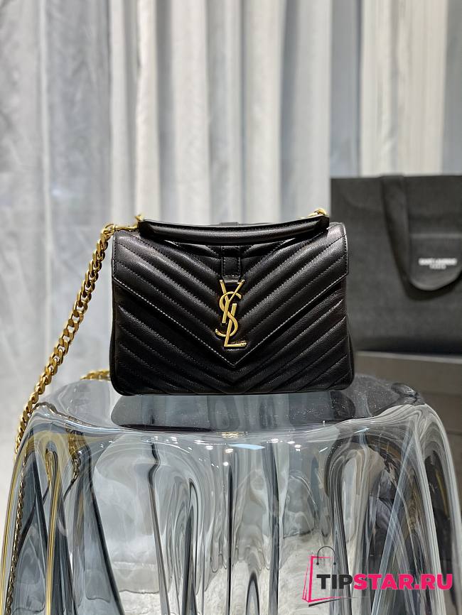 YSL Medium Monogram College Gold-tone Black Leather 600279 Size 24x17x6 cm - 1