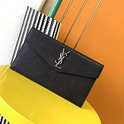 YSL Uptown Pouch Black Grain Leather Silver Metal 565739 size 27×16×2 cm - 1