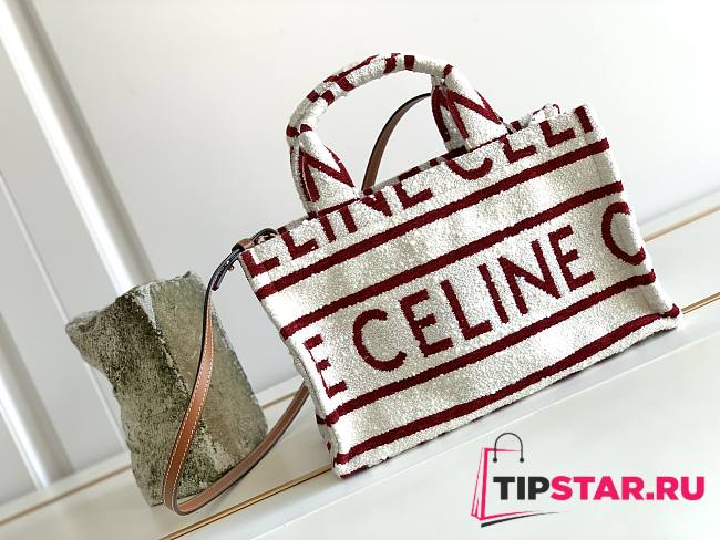 Celine Small Cabas Thais In Textile White/Red 199162 size 29x16x13 cm - 1