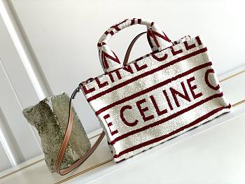 Celine Small Cabas Thais In Textile White/Red 199162 size 29x16x13 cm