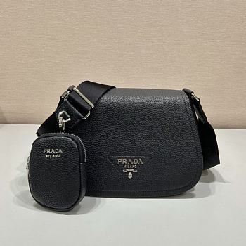Prada Leather Shoulder Bag Black 1BD293 size 24x17x9.5 cm