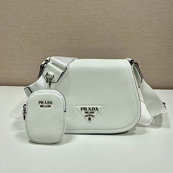 Prada Leather Shoulder Bag White 1BD293 size 24x17x9.5 cm