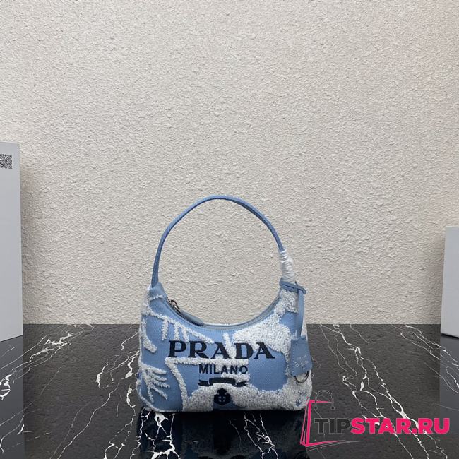 Prada Re-Edition 2000 Embroidered Drill Mini Bag Sky Blue/White 1NE515 23cm - 1