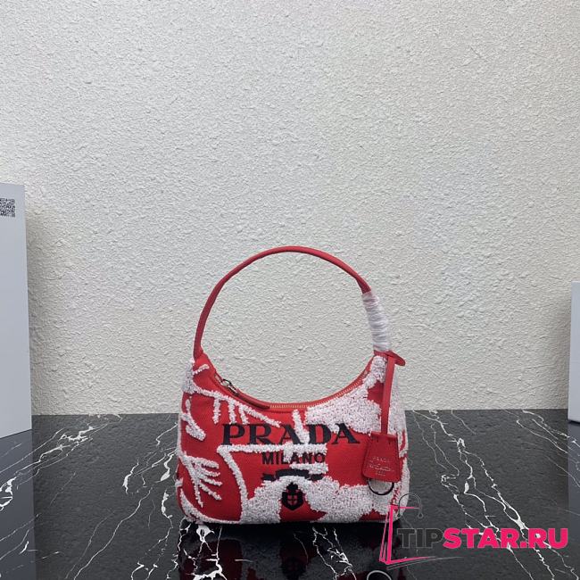 Prada Re-Edition 2000 Embroidered Drill Mini Bag Red/White 1NE515 23cm - 1