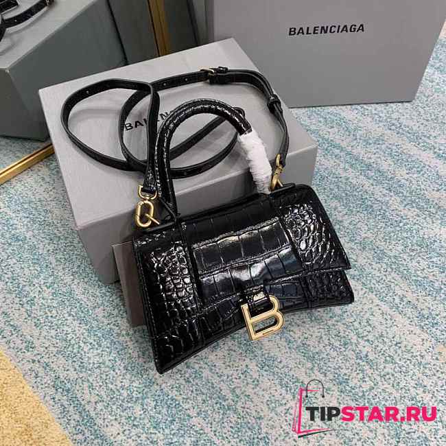Balenciaga Hourglass XS Black Crocodile Embossed 5928331 Size 19 cm - 1