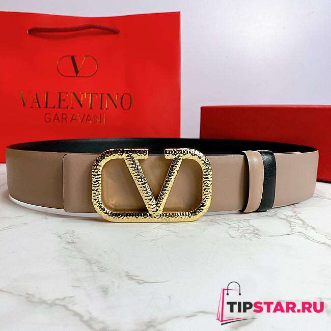 Valentino Reverisble Belt Rose Beige/Black Size 4 cm wide - 1