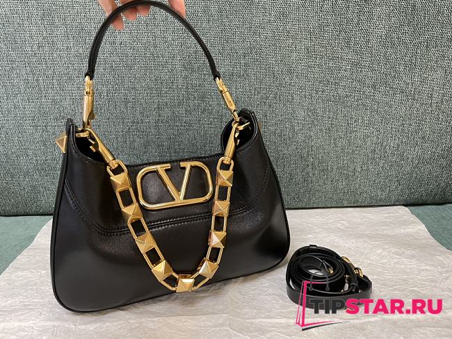 Valentino Small Stud Sign Calfskin Hobo Bag Black 20x15x7 cm - 1
