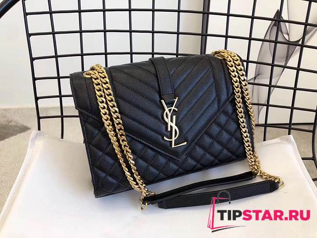 YSL Envelope Medium Black Grain Leather Golden Metal size 24x17.5x6 cm - 1