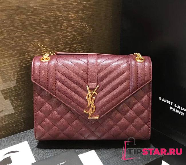 YSL Envelope Medium Burgundy Grain Leather size 24x17.5x6 cm - 1