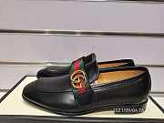 Gucci Men's Black Leather Loafer with GG Web - 1